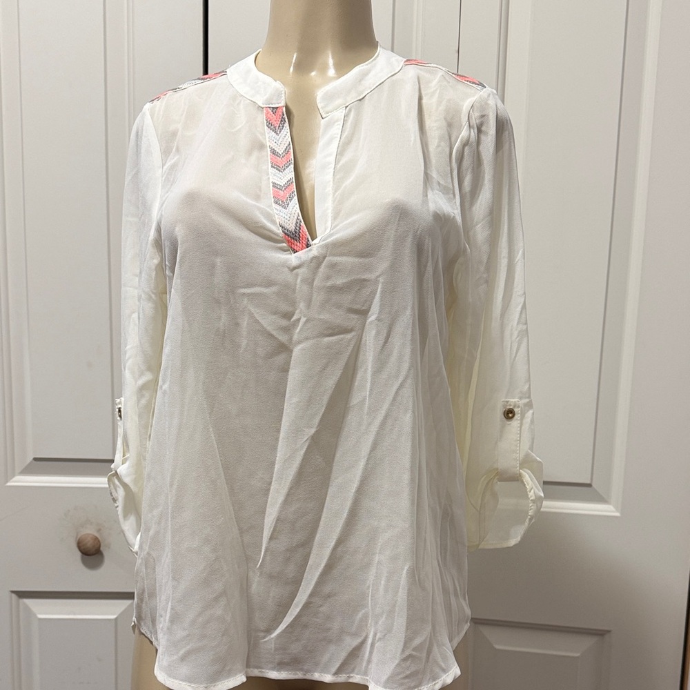 Jella Couture White Blouse with Pink Accents